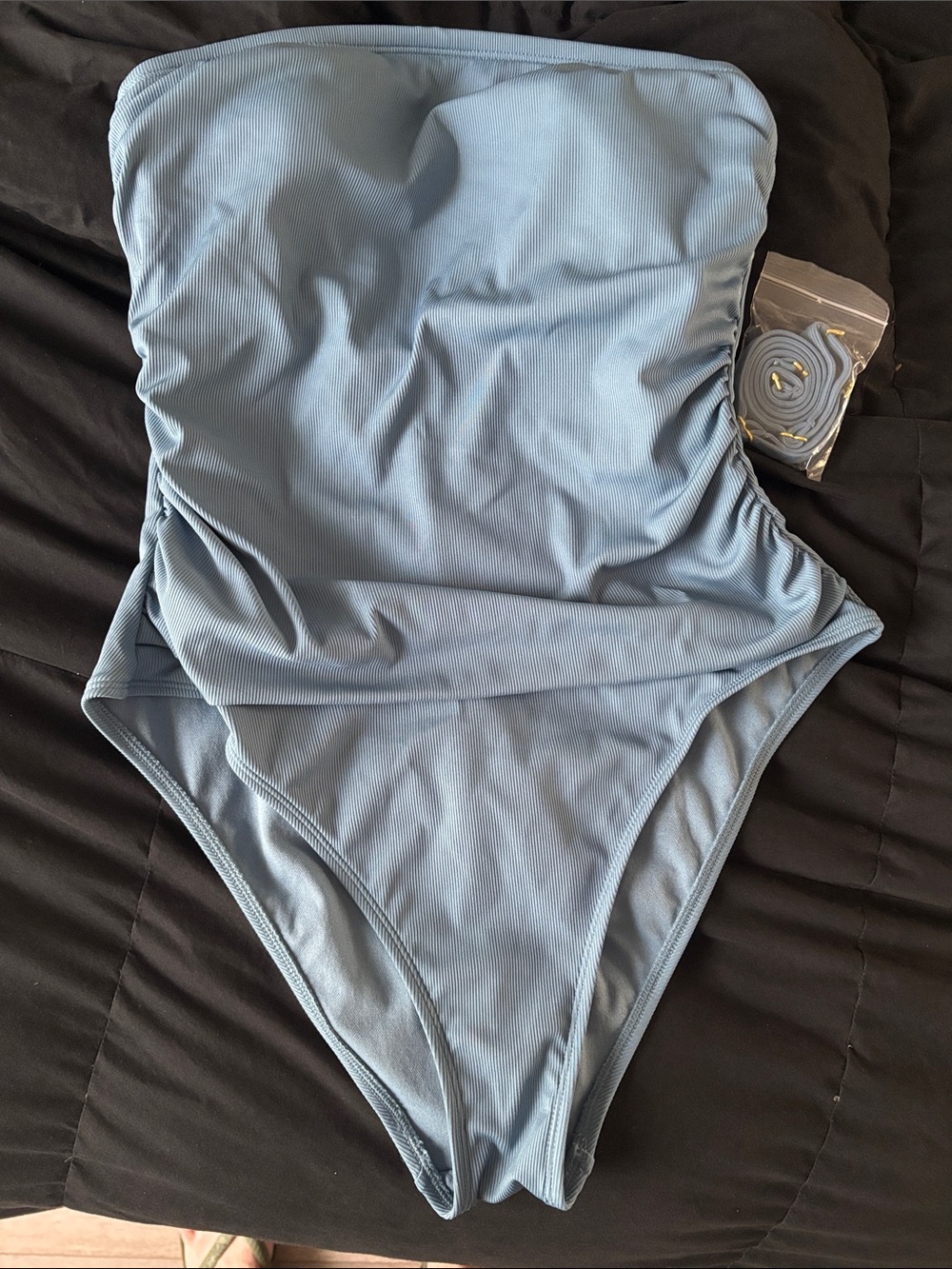 Shade & Shore Light Blue Ribbed Strapless One-Piece Swimsuit